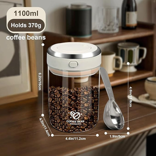 Coffee Bean Storage Container with One-way Valve Airtight Lid Date Tracker, Borosilicate Glass Coffee Canister for Coffee and More Food Fresh and Storage(1.2 Qt - 13.1 OZ)