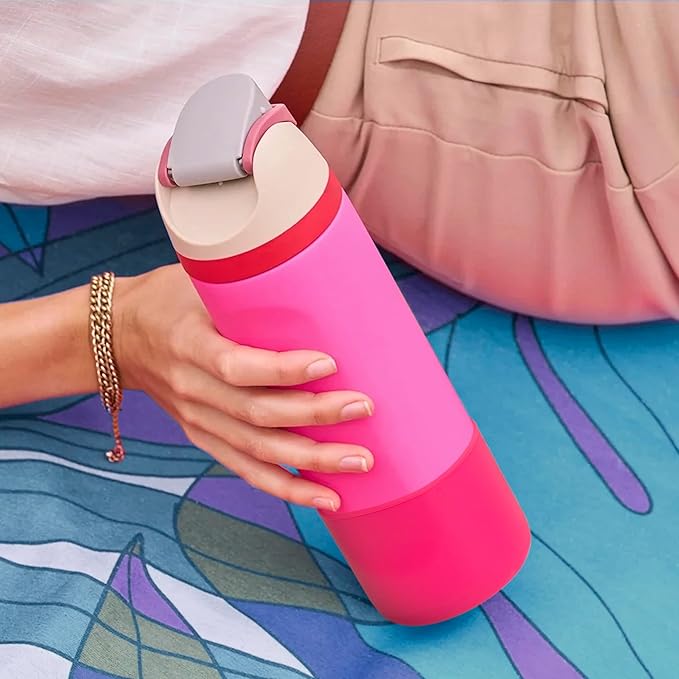 Silicone Boot for Owala 24 oz Water Bottles, Anti-Slip Protective Sleeve Bottom Protector for Owala Twist & FreeSip & Flip Stainless Steel Water Bottle (Glitter Rose Red)