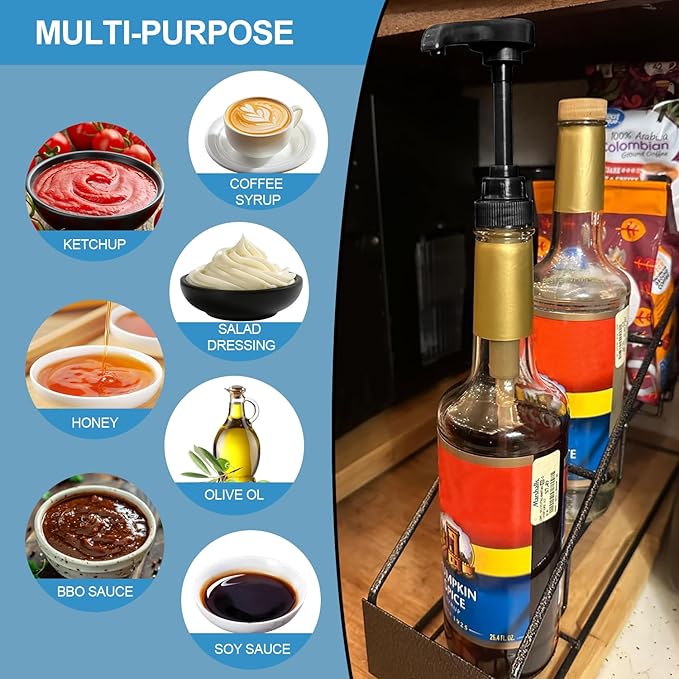 6 Pcs Black Coffee Syrup Pumps, Compatible with 25.4 Oz/750ml Bottles, Great for Home & Coffee Bar Drinking Mixes, Tea, Beverage, Cocktails