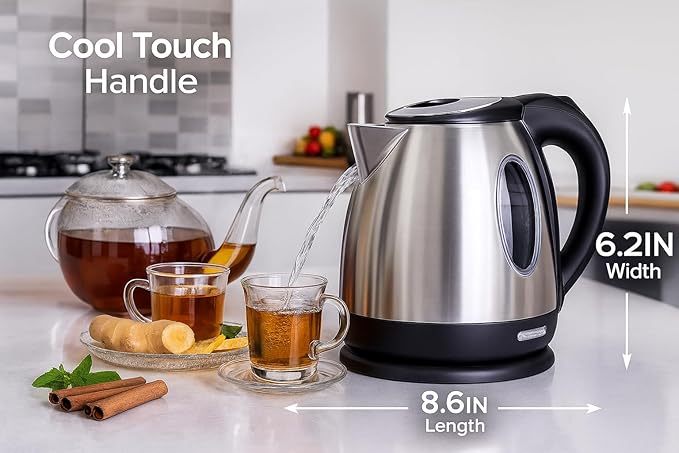 Moss & Stone 1.2L Stainless Steel Small Electric Kettle, Cordless 1500w Fast Boiling Pot, Portable Hot Water Electric Tea Kettle With Boil Dry Protection & Auto Shut-Off