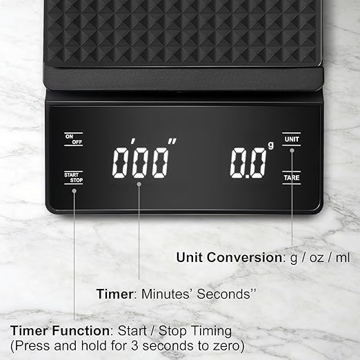 Coffee Scale with Timer, 3kg/0.1g High Precision Espresso Scale, Digital Kitchen Scale for Espresso and Pour-Over Coffee (Batteries Included)