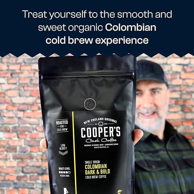 Colombian Dark Roast, Single Origin, Gourmet Organic Cold Brew Coffee Beans, Smooth Taste of Cocoa with Light Fruited Flavors, Cold Brew Coffee Grounds, 2 lb Coffee Bag