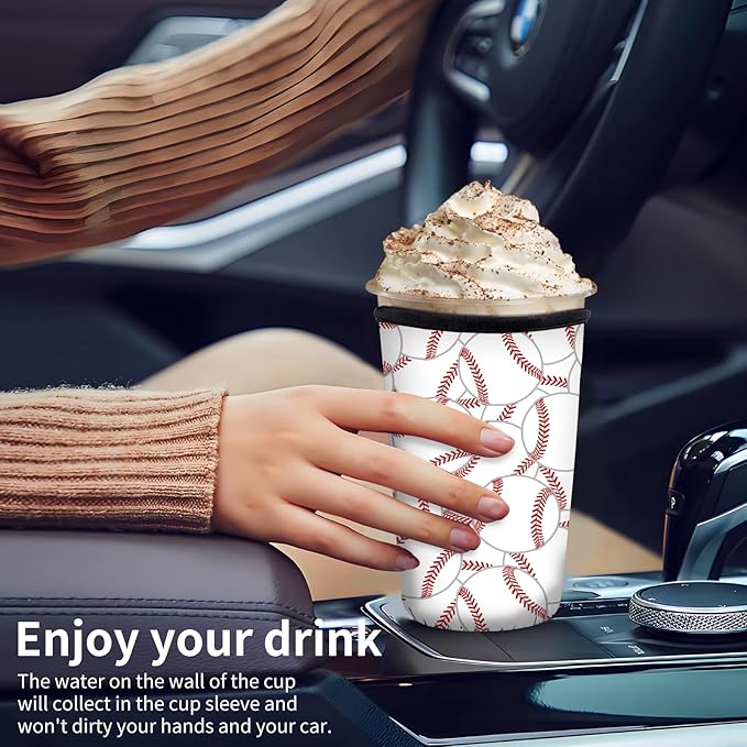 Reusable Neoprene Insulator Sleeve for Iced Coffee Cups, Medium 22-28oz Durable Drink Sleeve for Cold Beverages, Cute Beverage Holder Cup Sleeve for Women Men Cute Baseball
