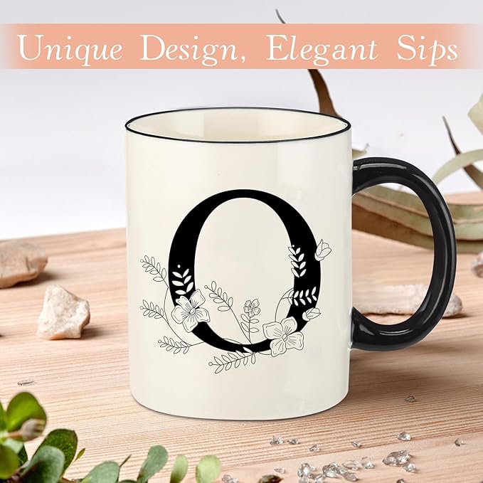 Monogram Ceramic Coffee Mugs, 11 oz Initial Drinking Cup with Gift Box, Unique Birthday Valentines Day Gifts for Women Wife Mothers Day Grandma Mom Aunt, O