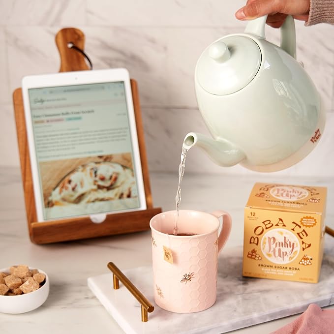 Pinky Up Noelle 1.5 L Ceramic Gooseneck Spout Electric Tea Kettle with Temperature Control - Cordless Design for Boiling Water Pot, Mint, Rose Gold