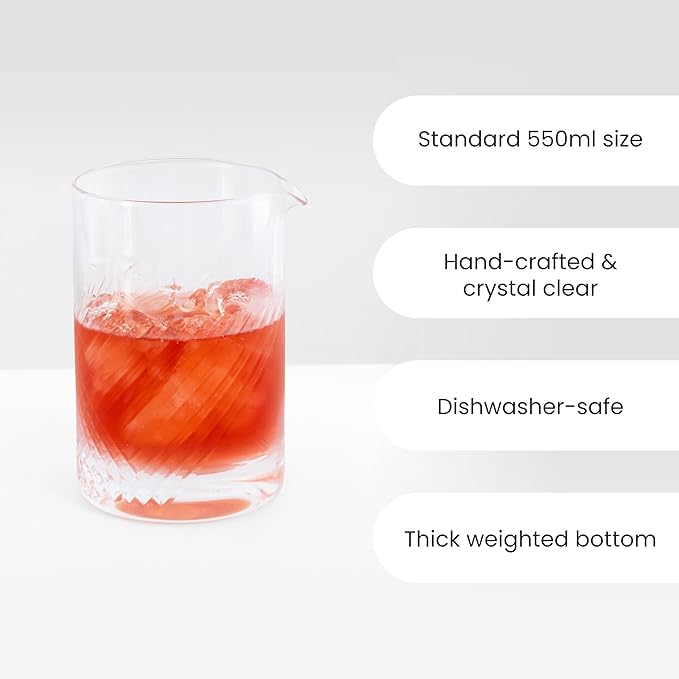 A Bar Above Cocktail Mixing Glass, Diamond Deco Enhanced Annealed Lead-Free Crystal Stirring Pitcher, Thick Weighted Base for Stable Stirring, 18 Oz Drink Mixer for Craft Cocktails at Home or Bars