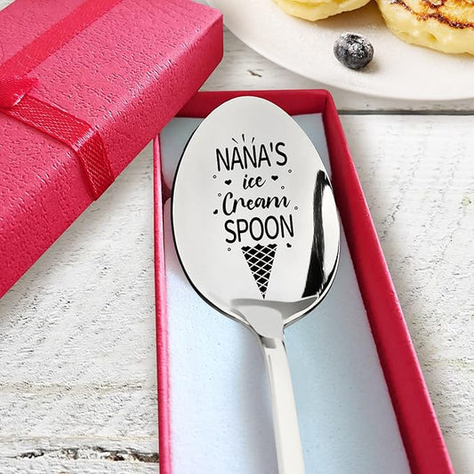 PZJIEAN Nana's Ice Cream Funny Engraved Stainless Steel Spoon, Best Ice Cream Coffee Dessert Spoon Gifts for Grandma Nana Ice Cream Lovers Birthday Mothers Day Christmas