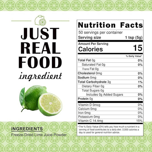 Zorvita Freeze-Dried Lime Juice Powder, Bold Tangy Flavor, Cold Pressed Fresh Lime No Additives or Fillers, Gluten-Free, Non-GMO 8.82 oz (250g)