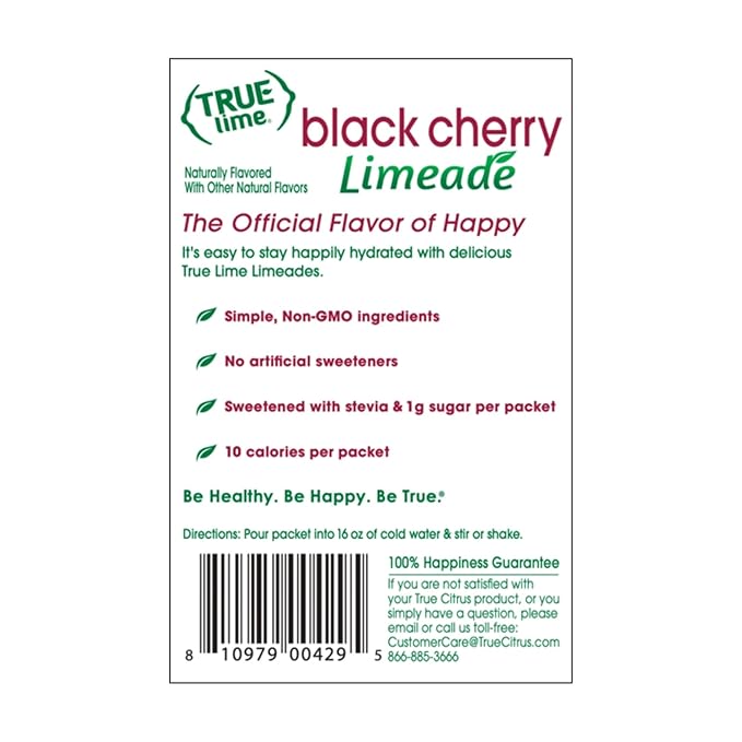 TRUE LIME Black Cherry Limeade Drink Mix (10 Packets) | Made from Real Limes | No Preservatives, No Artificial Sweeteners, Gluten Free | Water Flavor Packets & Water Enhancer with Stevia