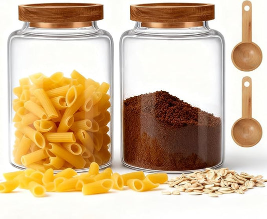 Glass Coffee Canister Glass Food Storage Jars With Airtight Lids Borosilicate Glass Coffee Canister Container for Coffee Beans & Grounds Tea Sugar Spices Kitchen (1200ml/40oz -2pack-with spoon)