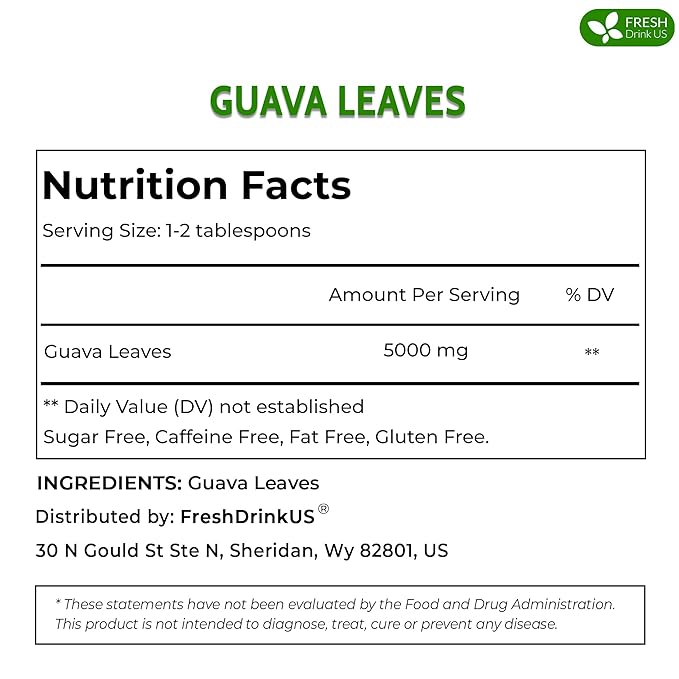 FreshDrinkUS, Premium 50+ Natural Guava Leaves, Whole Dried Leaves, 100% Pure, Natural Guava Loose Leaf Herbal Tea, Non GMO, No Additives, No Caffeine, Vegan