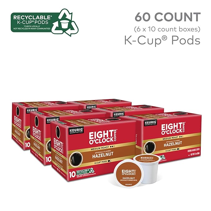 Eight O'Clock Coffee Hazelnut, Single-Serve Coffee K-Cup Pods, Medium Roast, 60 Count