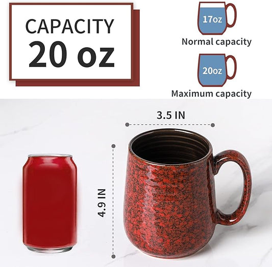 Hasense Large Coffee Mugs Set of 2, Ceramic 20 oz Coffee Cups for Office and Home, Modern Coffee Mug with Big Handle for Latte Coffee Tea Soup as Gifts, Dishwasher & Microwave Safe, Blue and Red