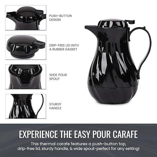 OCS Parts Set of 6 Easy Pour Thermal Coffee Carafes | 8-Inch Insulated Hot and Cold Beverage Pitcher Server for Coffee, Tea, Hot Chocolate and Water | 20-Ounce | Black