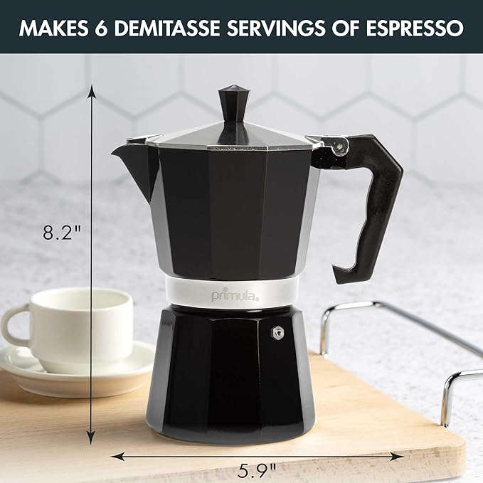 Primula Classic Stovetop Espresso and Coffee Maker,Moka Pot for Italian and Cuban Café Brewing,Greca Coffee Maker,Cafeteras,6 Espresso Cups,Black,(Pack of 4)