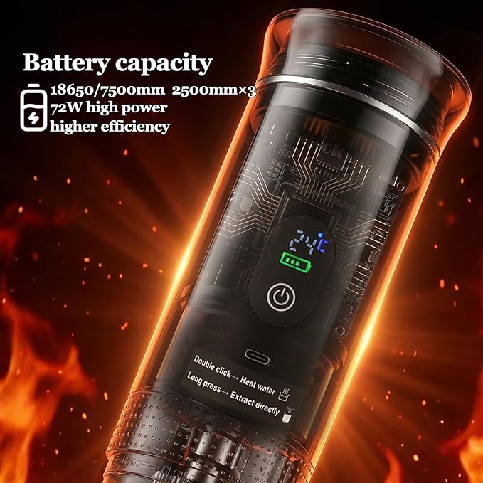 Espresso machine Portable coffee maker Small battery-powered coffee cup Self-heating portable espresso capsule machine,3-IN-1 Compatible with ground coffee and capsules Great for hiking and camping