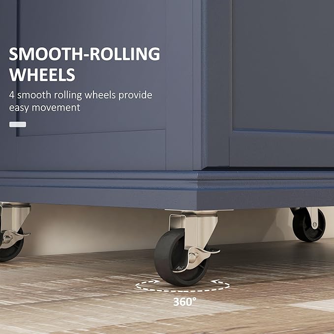 HOMCOM Kitchen Island on Wheels, Rolling Kitchen Cart with Stainless Steel Countertop, Drawer, Towel Rack and Spice Rack, Utility Storage Trolley, Deep Blue