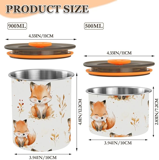 ALAZA Cute Fox Watercolor Kitten Cats Airtight Coffee Bean Canister Customed 900ml Food Storage Containers with Lids For Gournd, Tea, Sugar, Flour, Rice, Cereal, Candy Cookie Jar