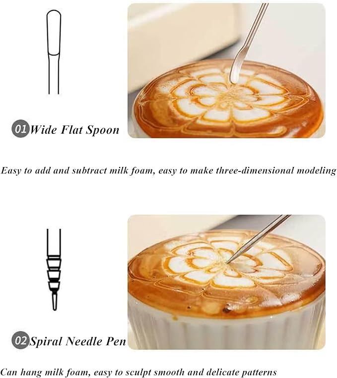 5 PCS Latte Art Pen Cinnamon Pen for Coffee,Barista Espresso Coffee Latte Art Tools Accessories for Coffee Bar Barista Make Creative Coffee Designs Decors,Stainless Steel Silver,LXLVOUEG