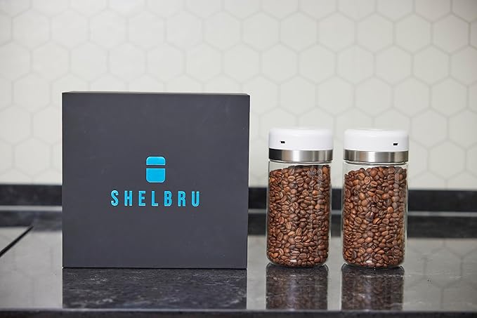 Smart Coffee Container & Food Storage w/Electric Vacuum Seal, Airtight Coffee Canister for Whole & Ground Bean Storage, Durable Borosilicate Glass Jar, Charging Cable Included, 10.5oz / 250g