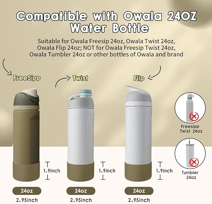 2PCS Silicone Water Bottle Boot, Compatible with Owala 24oz 32oz 40oz, Protective Anti-Scratch & Anti-Dent No Noise Sleeve Cover for FreeSip/Twist/Flip Water Bottles (Off Road, 24oz)