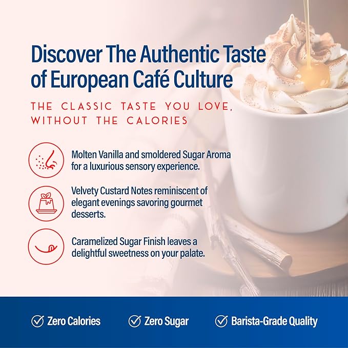 RIO Creme Brulee Sugar Free Coffee Syrup – Low Calorie, Silky & Toasty Flavor for Hot or Iced Drinks, Lattes & Macchiatos, Barista-Grade Zero-calorie sweetener, Skinny syrups sugar free– 700ml