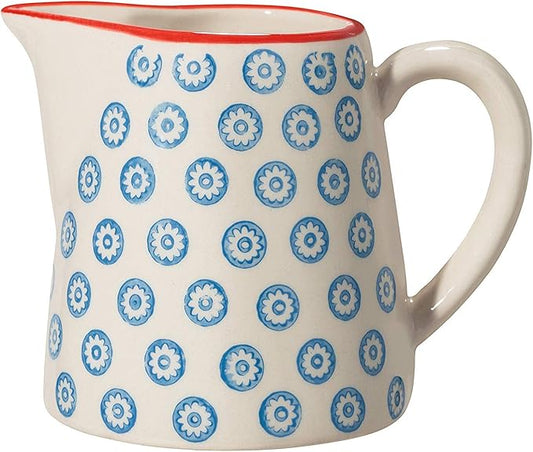 Bloomingville Ceramic Creamer with Handle Emma - colorful Serving Pitcher for Milk, Sauce Jug Dia 3.25'' H 3.25'', blue, Stoneware, content 8.75 fl oz
