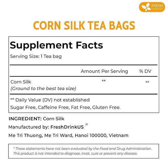 FreshDrinkUS, Premium 75 Tea Bags Corn Silk Tea, 100% Natural & Pure from Corn Silk. Herbal Tea. Clean Ingredients. Made with Natural Material Tea Bags. No Sugar, No Caffeine, Vegan.