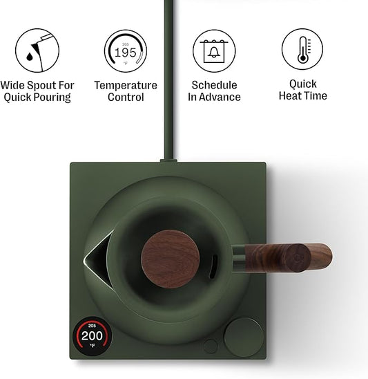 Fellow Corvo EKG Pro Electric Tea Kettle - Electric Tea Pot - Quick Heating Electric Kettles for Boiling Water - Temperature Control & Built-In Brew Timer - Woodland with Walnut Accents - 0.9 Liter