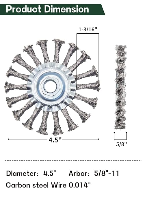 OSFTBVT Knotted Wire Wheel Brush 4.5in 5/8-11 Threads Arbor for 4-1/2" Angle Grinder - 2pcs