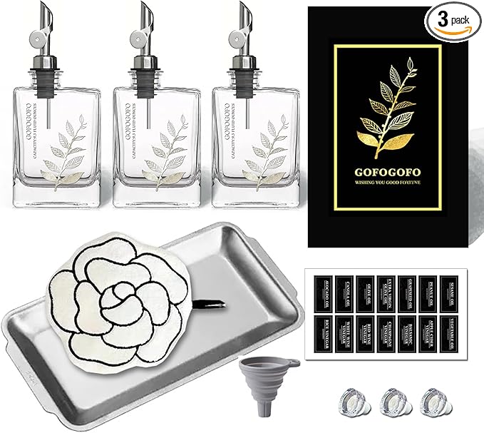 Olive Oil Dispenser for Kitchen, Cooking Oil and Vinegar Dispenser Set, Olive Oil Bottle, Soy sauce dispenser, coffee syrup bottles - Set of 3 Silver