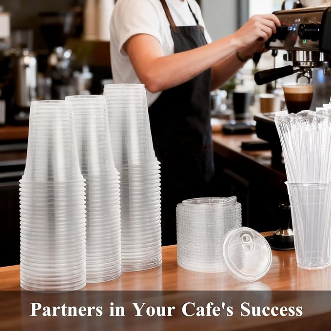 Goodluck 100 Pack 20 oz Plastic Cups With Strawless Sip Lids, Disposable Iced Coffee Cups with Lid, Clear To Go Cups for Smoothies, Party Drinks, Bubble Tea, Cold Beverage, Straws Included BPA Free