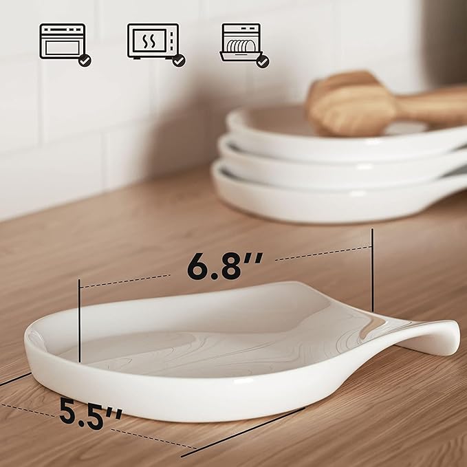 HOMBENE Spoon Rest Set of 1, 5.5 Inches, White Spoon Rest for Stove Top, Spoon Holder for Kitchen Counter Porcelain, Kitchen Utensils Accessories, White
