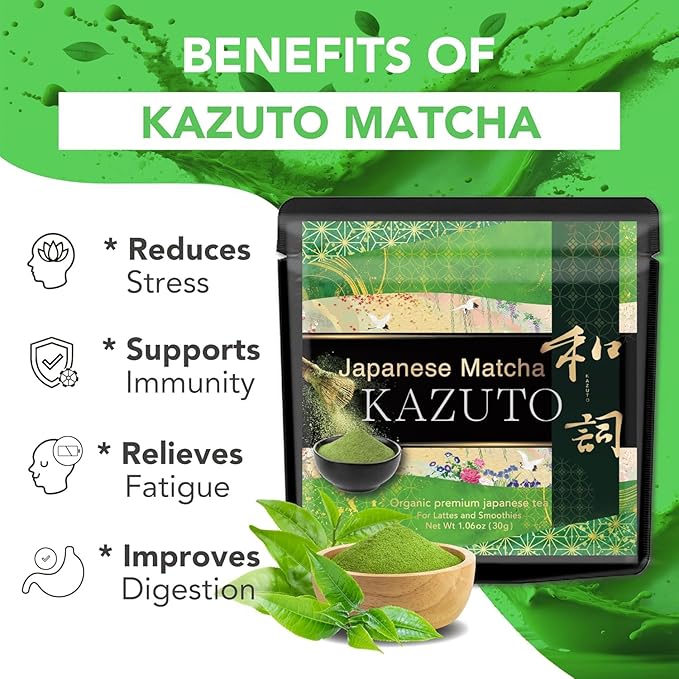 Kazuto Classic Ceremonial Grade Matcha Green Tea Powder - Premium First Harvest Single Origin USDA Organic Gluten-Free Vegan, 100% Pure Unsweetened No Additives from Shizuoka (1.06oz, Classic)