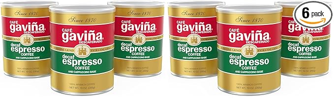Café Gaviña Decaf Espresso Roast,Extra Fine Ground,100% Arabica,Dark Roast,10 oz Cans,(Pack of 6)