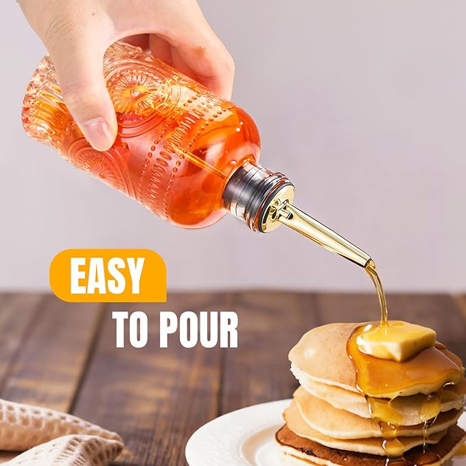 4-Pack Coffee Syrup Dispenser, 7 OZ/200ML Honey Dispenser, Small Syrup Bottles with Funnel & Extra Nozzles, Glass Syrup Dispenser for Coffee Shop, Home Kitchen