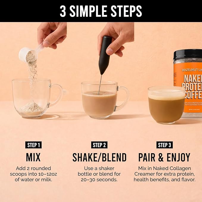 NAKED Hazelnut Latte Protein Coffee - Premium Colombian Iced Coffee Protein Shake Drink, Delicious Keto Friendly and Gluten Free, 17 Servings