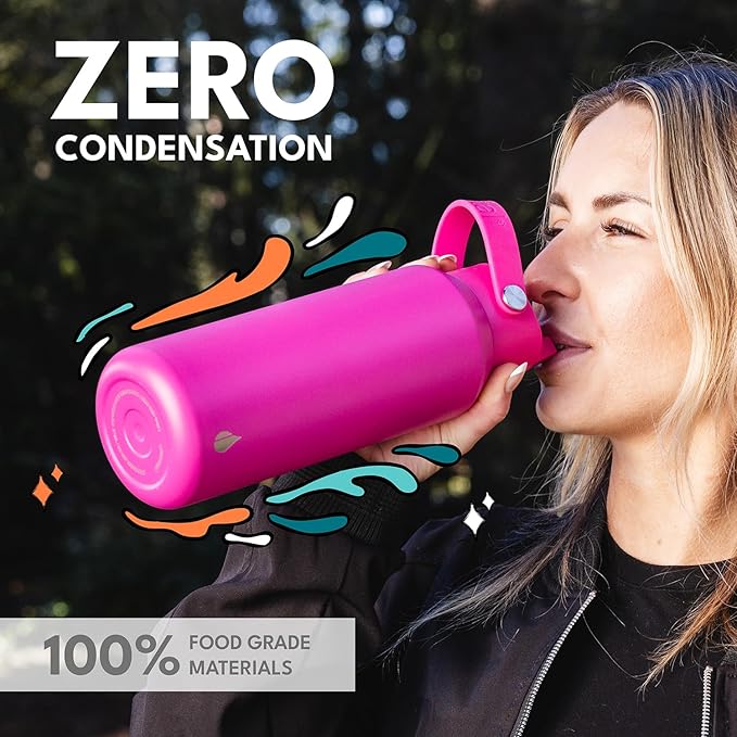 Elemental 40oz Insulated Water Bottle with Straw - 100% Leak-Proof Stainless Steel Core Water Bottles for Travel, Sports and Gym - Double Wall Insulation & BPA Free - Hot Pink