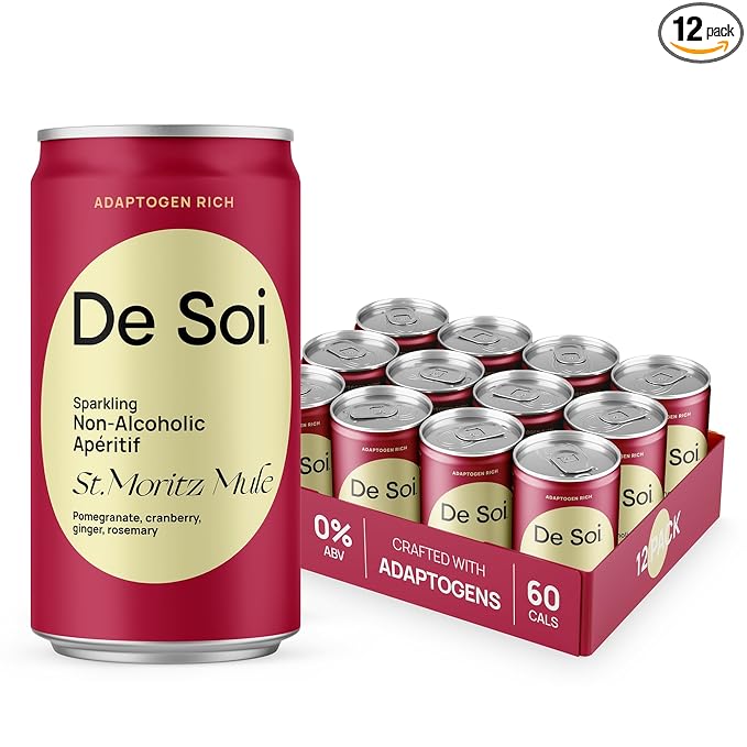 De Soi St. Moritz Mule Mocktails NA Drinks 8 fl oz (12-pack) - Adaptogen Drink, Sparkling Drink with Calming Botanicals, Mocktail Drinks, Gluten Free, No Artificial Flavors