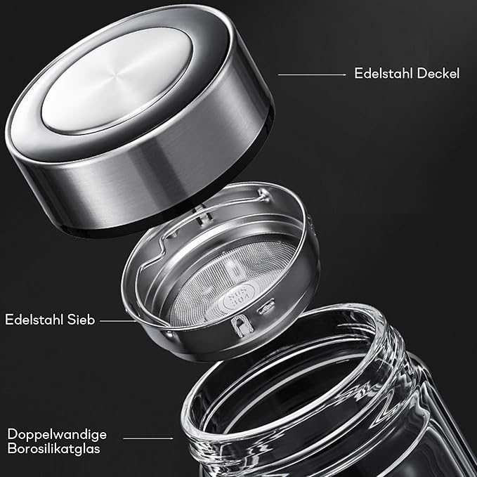 Tea Tumbler with Infuser, 12oz Double Wall Borosilicate Glass Tea Bottle, 350ml Leak-Proof with Stainless Steel Filter