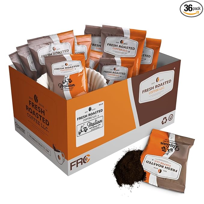 Fresh Roasted Coffee, Italian Roast, Pre-Ground Fractional Packs, 2.25 Ounce, 36 Count