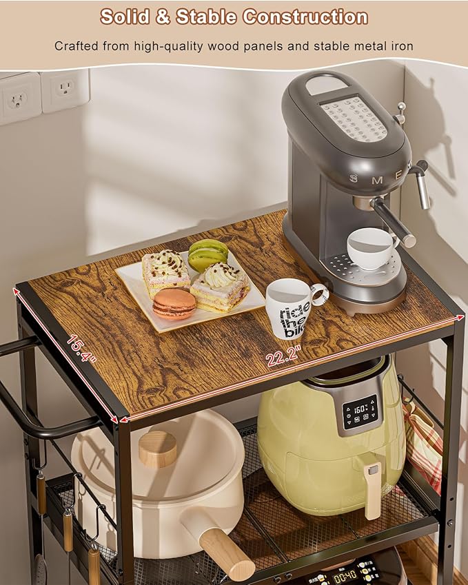Kitchen Cart with Adjustable Shelves 3-Tier, Rolling Microwave Cart with Push Handle, Microwave Storage Stand with Drawer Slider Shelf, Utility Cart for Kitchen, Restaurant, Living Room, Office