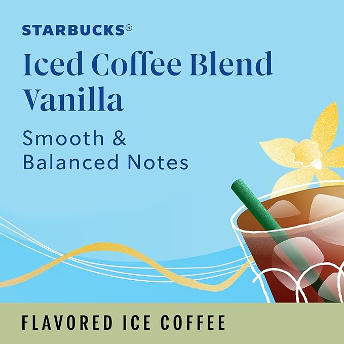 Starbucks K-Cup Coffee Pods, Iced Coffee Blend, Vanilla Naturally Flavored for Keurig Brewers, 100% Arabica, 6 Boxes (60 Pods Total)