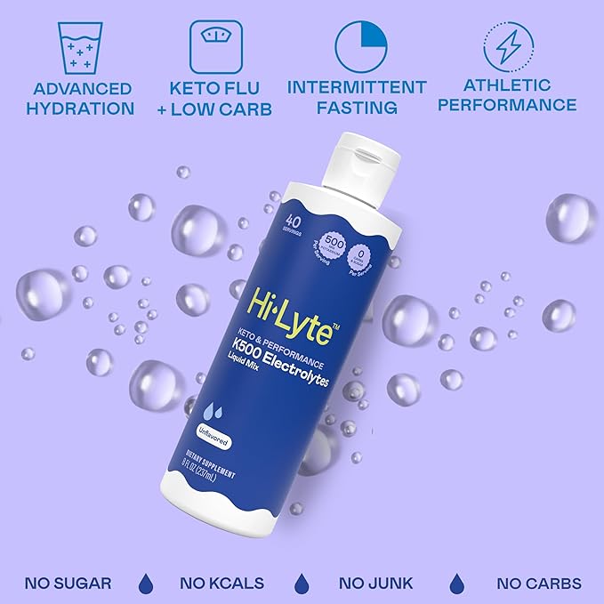 Hi-Lyte K500 Unflavored Electrolytes Liquid Mix – High Potassium Concentrate for Keto, Fasting & Performance – 40 Servings