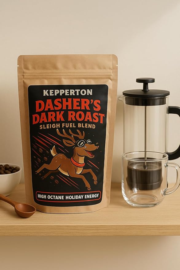Kepperton Dasher’s Dark Roast Coffee Funny Holiday Coffee Gift, Sleigh Fuel Blend for Coffee Lovers and Reindeer Fans Teacher Stocking Stuffer Reindeer Stuff