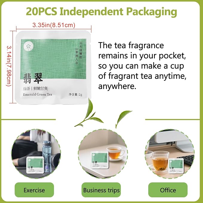 RIANTEA Organic Emerald Green Tea Bags 100% Natural Whole Leaf Tea Bag Naturally Sugar Free Low Caffeine Teabag Premium Original Leafy Green Tea Bag Suitable for Gifts Office Reception (20 Counts)