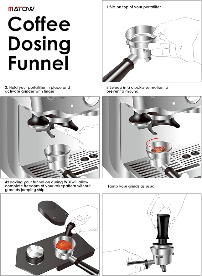 54mm Espresso Dosing Funnel, MATOW Stainless Steel Coffee Dosing Ring Compatible with Breville 54mm Portafilter