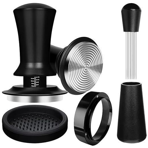 51mm Espresso Accessories Kit – Calibrated Tamper, WDT Distribution Tool, Magnetic Dosing Funnel & Silicone Mat – for 51mm Portafilters
