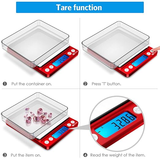 AMIR Upgraded Digital Kitchen Scale, 500g Mini Pocket Jewelry Scale, Cooking Food Scale with Back-Lit LCD Display, 2 Trays, 6 Units, Auto Off, Tare, Stainless Steel (Batteries Included)