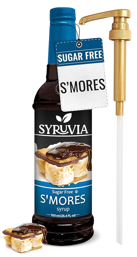 Syruvia Sugar Free Coffee Syrup, S'mores Flavored Syrup for Drinks, Lattes, and Desserts – 25.4 fl oz, With Pump